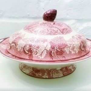 Red Transferware Soup Tureen with lid
